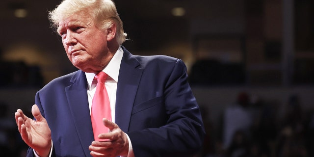 Former President Trump applauds at a rally in support of Arizona GOP candidates on July 22, 2022 in Prescott Valley, Arizona. Arizona's primary election will take place August 2.