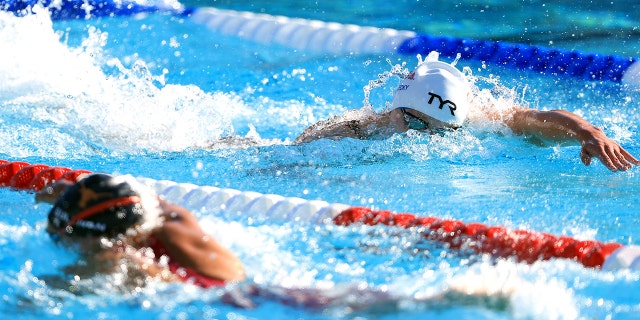 Katie Ledecky swims in the Women's LC 800 Meter Freestyle Final during day one of the 2022 Phillips 66 National Championships in Irvine, Calif., on July 26, 2022.