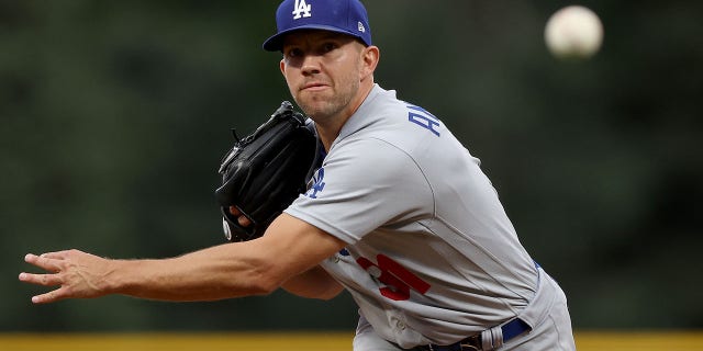 Starting pitcher Tyler Anderson, #31 of the Los Angeles Dodgers, throws against the Colorado Rockies in the first inning at Coors Field on July 28, 2022 in Denver, Colorado.