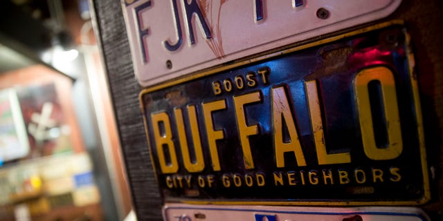 Anchor Bar is filled with local memorabilia, including this "Buffalo" license plate.