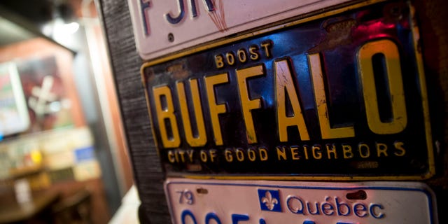 Anchor Bar is filled with local memorabilia, including this "Buffalo" license plate.