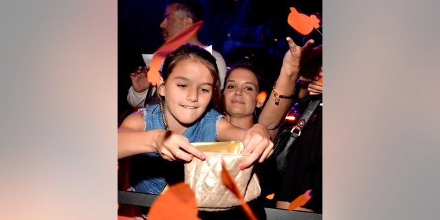 Suri Cruise and Katie Holmes in the audience during Nickelodeon's 28th Annual Kids' Choice Awards in 2015.