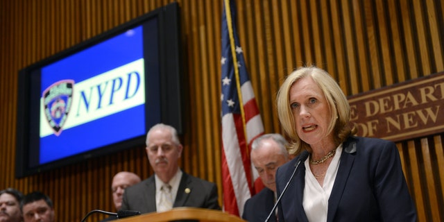 Police Commissioner Bill Bratton holds press conference at Police Headquarters to discuss the arrest of 13 members of the GS9 gang, who included rap star Shmoney Shmurda with weapons recovered during bust. Speaking is Bridget Brennan, New York City's Special Narcotics Prosecutor. (Photo By: Susan Watts/NY Daily News via Getty Images)