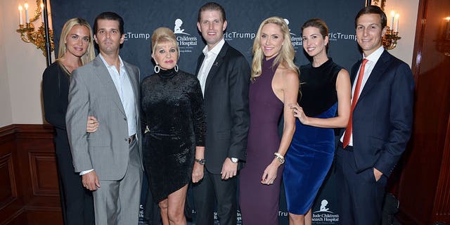 (L-R) Vanessa Trump, Donald Trump Jr., Ivana Trump, Eric Trump, Lara Trump, Ivanka Trump and Jared Kushner attend the 9th Annual Eric Trump Foundation Golf Invitational Auction & Dinner at Trump National Golf Club Westchester on September 21, 2015 in Briarcliff Manor, New York.  (Photo by Grant Lamos IV/Getty Images)