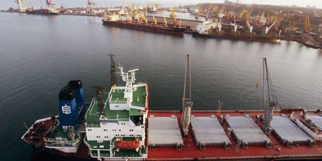 FILE - Cargo ships ply their trade, Dec. 8, 2004, in the Ukrainian port city of Odesa. Situated at the crossroads of several of the world's major trading routes, Odesa is central to the economy of Ukraine.
