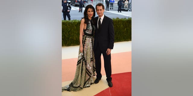Anthony Weiner and Huma Abedin arrive at the Costume Institute Benefit at The Metropolitan Museum of Art May 2, 2016, in New York. 