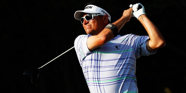 Robert Gamez of the United States plays his shot from the 11th tee during the first round of the Barbasol Championship at the Robert Trent Jones Golf Trail at Grand National on July 20, 2017 in Auburn, Alabama.