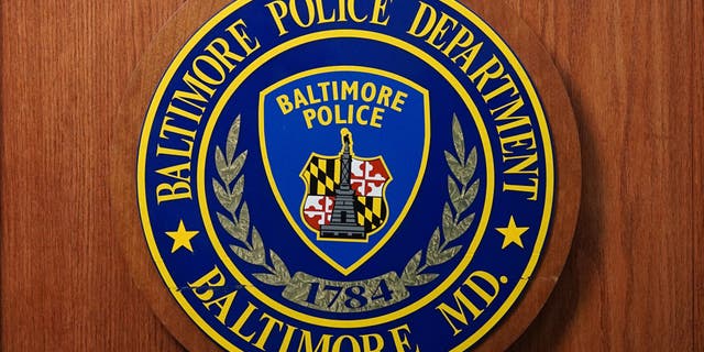 A seal of the Baltimore Police Department is seen at Police Headquarters.