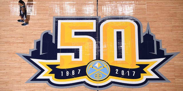 A general view of the 50-year logo during the game between the Denver Nuggets and Phoenix Suns on January 19, 2018, at the Pepsi Center in Denver, Colorado.