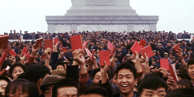 Little red book and Red Guards of Mao 1966/67 in Tien An Men, China.