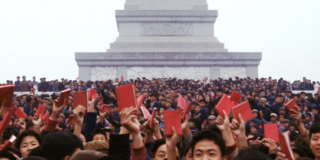 Little red book and Red Guards of Mao 1966/67 in Tien An Men, China.