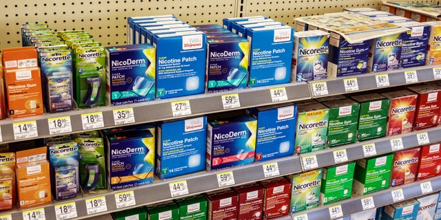 Remedies to quit smoking are sold at a Walgreens in Miami Beach, Florida.