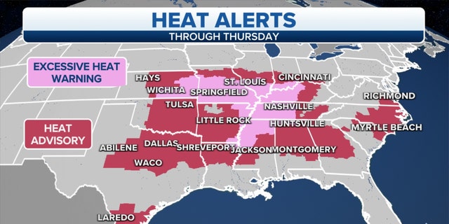 Heat alerts through Friday across the southern U.S.