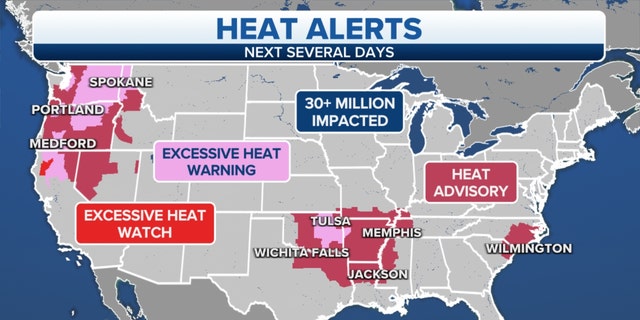 Heat alerts in the U.S. over the next several days