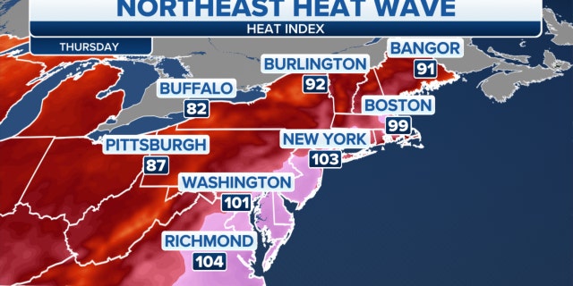 The heat forecast across the Northeast