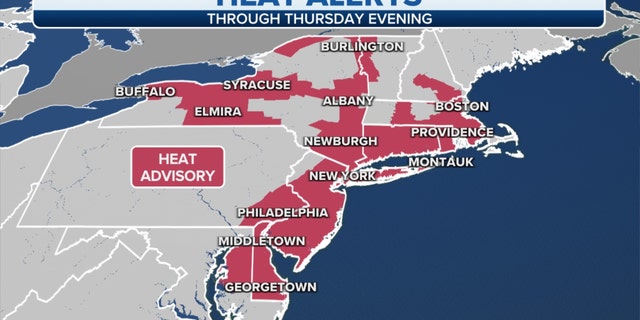 Heat alerts through Thursday in the Northeast