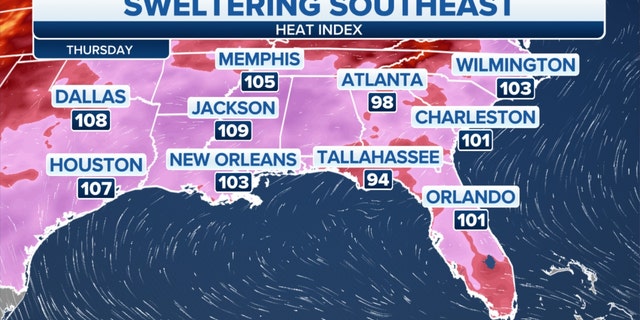 The heat forecast across the southern U.S.