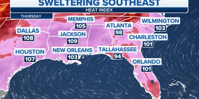 The heat forecast across the southern U.S.