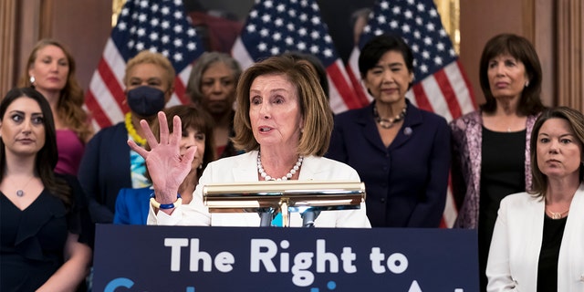 Speaker of the House Nancy Pelosi, D-Calif., holds an event with Democratic women House members and advocates for reproductive freedom ahead of the vote on the Right to Contraception Act, at the Capitol in Washington, Wednesday, July 20, 2022. 