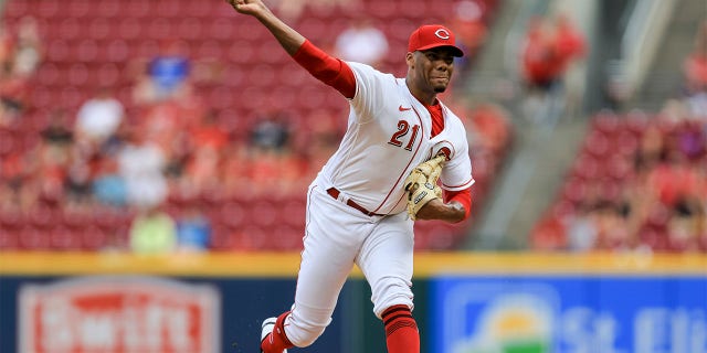 Cincinnati Reds' Hunter Greene throws during the first inning of a baseball game against the Miami Marlins in Cincinnati, Tuesday, July 26, 2022.