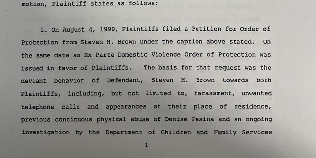 Denise Pesina's allegations of harassment and abuse against her former boyfriend, Steven Brown, in 1999.