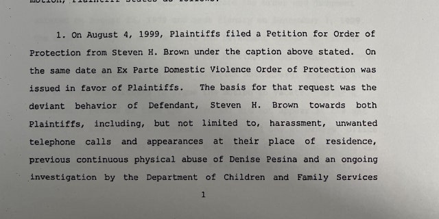 Denise Pesina's allegations of harassment and abuse against her former boyfriend, Steven Brown, in 1999.