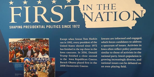 The Iowa caucuses on display at the Iowa State Museum of History on January 15, 2020.