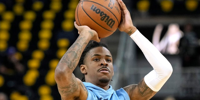 Ja Morant, #12 of the Memphis Grizzlies, warms up prior to playing the Golden State Warriors in Game Three of the Western Conference Semifinals of the NBA Playoffs at Chase Center on May 07, 2022 in San Francisco, California. 