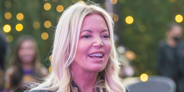 Jeanie Buss appears at the Lakers' 2021-2022 season kickoff event at the UCLA Health Training Center in El Segundo on Sept. 20, 2021.