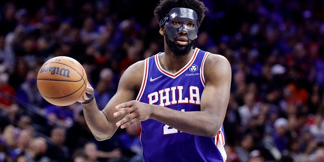 Joel Embiid #21 of the Philadelphia 76ers handles the ball during the second half against the Miami Heat in game six of the 2022 NBA Playoff Eastern Conference Semifinals at Wells Fargo Center on May 12, 2022 in Philadelphia, Pennsylvania.