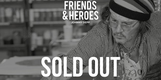 An Instagram post announcing that Johnny Depp's debut art collection "Friends &amp; Heroes" sold out.