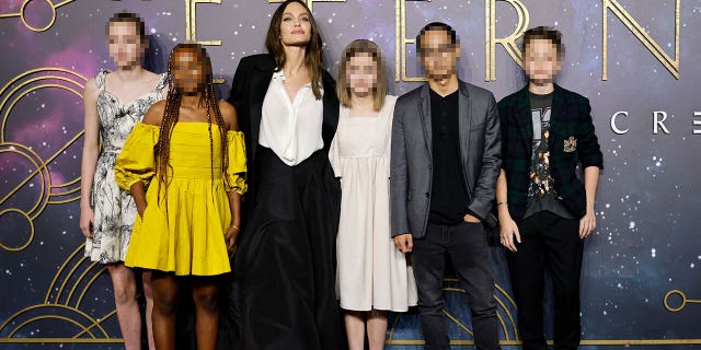 Angelina Jolie with five of the six children she shares with ex-husband Brad Pitt at the London screening of her film ‘Eternals’ in 2021.
