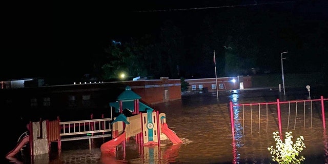 A flooded elementary school in Buckhorn, Kentucky. 