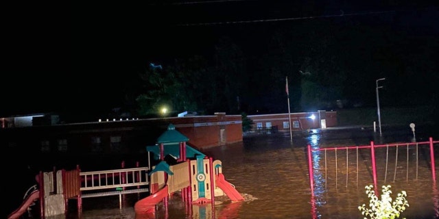 A flooded elementary school in Buckhorn, Kentucky. 