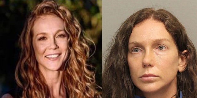 Left: An image showing what Kaitlin Armstrong used to look like, circulated widely on wanted posters by the U.S. Marshals. Right: Her most recent booking photo in Harris County, Texas, taken Sunday.