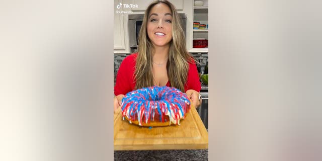 Katherine Salom, a video creator and lifestyle blogger from Houston, Texas, shared a 4th of July Bundt cake recipe that incorporates multicolored frosting and sprinkles.