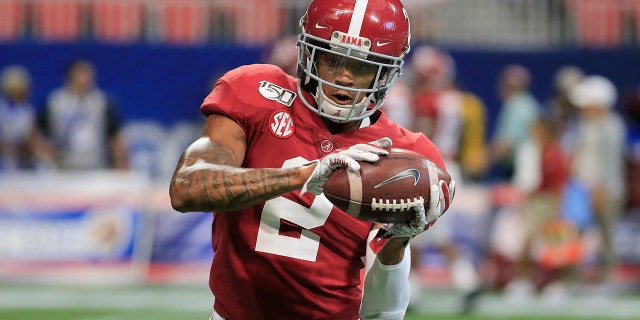 Keilan Robinson (2) during warmups prior to the the Chick-fil-A Kickoff Game between the Alabama Crimson Tide and the Duke Blue Devils on August 31, 2019 at Mercedes-Benz Stadium in Atlanta, Georgia.