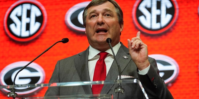 Georgia head coach Kirby Smart speaks during NCAA college football Southeastern Conference Media Days, Wednesday, July 20, 2022, in Atlanta.