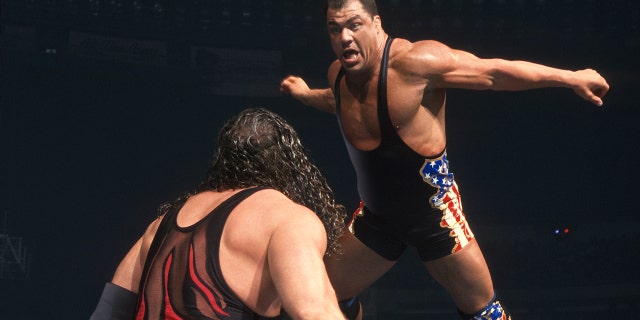 Kurt Angle takes on Kane in a WWE match.