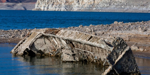 A WWII ear landing craft used to transport troops or tanks was revealed on the shoreline near the Lake Mead Marina as the waterline continues to lower at the Lake Mead National Recreation Area on Thursday, June 30, 2022, in Boulder City.
