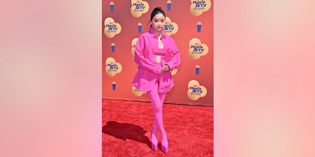 Lana Condor attends the 2022 MTV Movie and TV Awards dressed in Barbiecore