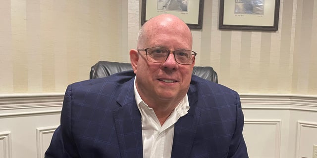 Gov. Larry Hogan discusses a potential 2024 GOP presidential run as he speaks with Fox News in Manchester, New Hampshire, on July 11, 2022.