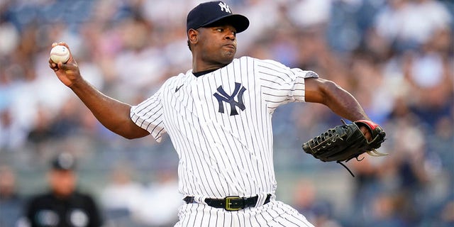 New York Yankees' Luis Severino pitches during the first inning of the team's baseball game against the Cincinnati Reds on Wednesday, July 13, 2022, in New York. 