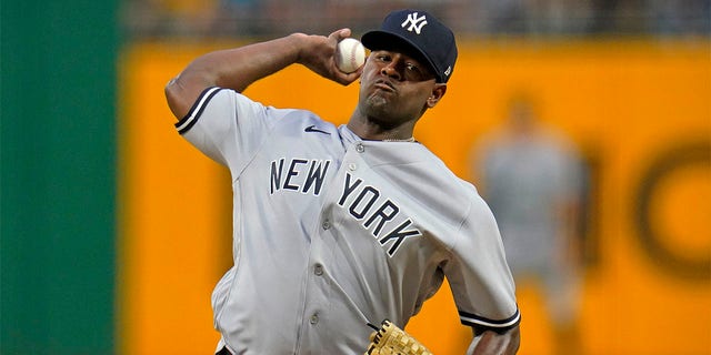 New York Yankees starting pitcher Luis Severino delivers during the first inning of the team's baseball game against the Pittsburgh Pirates in Pittsburgh, Wednesday, July 6, 2022. 