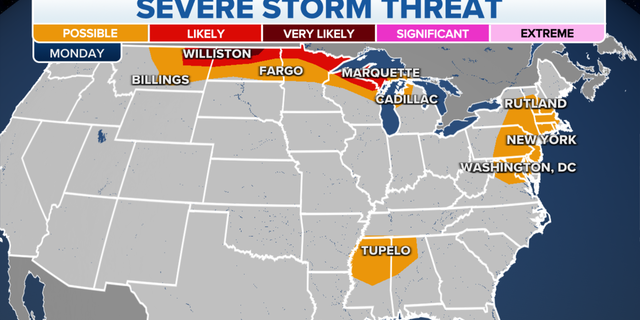 Several states face the threat of severe storms.