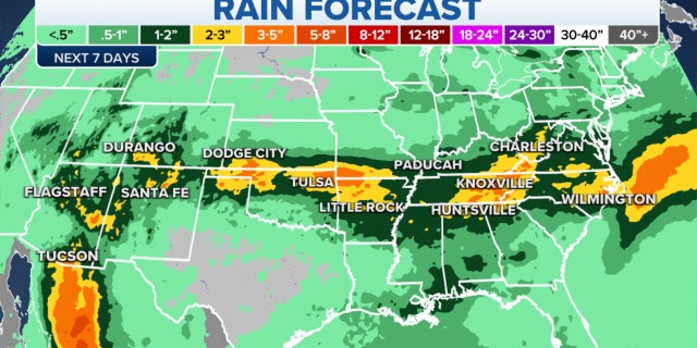 Rainfall forecast across the U.S. over the next week