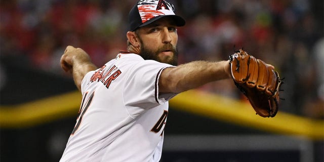 Madison Bumgarner #40 of the Arizona Diamondbacks pitches in the first inning against the San Francisco Giants at Chase Field on July 04, 2022 in Phoenix, Arizona. 