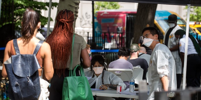 People wait to be vaccinated at a monkeypox vaccination site in New York, the United States, on July 14, 2022. The U.S. is increasing testing capacity and vaccine supply to address monkeypox outbreak as more than 1,000 confirmed cases have been reported nationwide. 