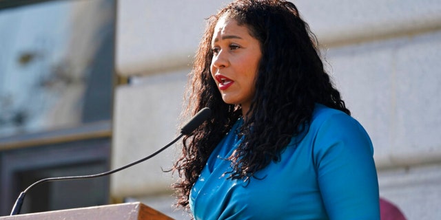 San Francisco Mayor London Breed speaks during a briefing outside San Francisco City Hall on Dec. 1, 2021.