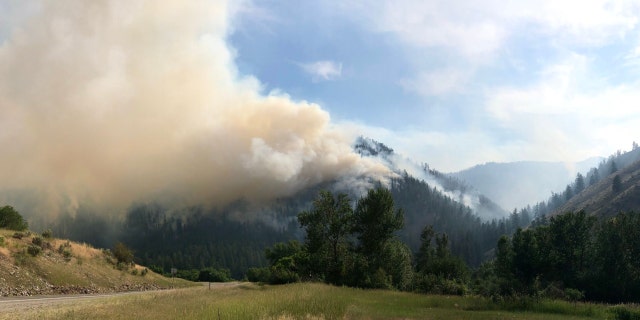 The Moose Fire burning Bobcat Gulch in North Fork, Idaho